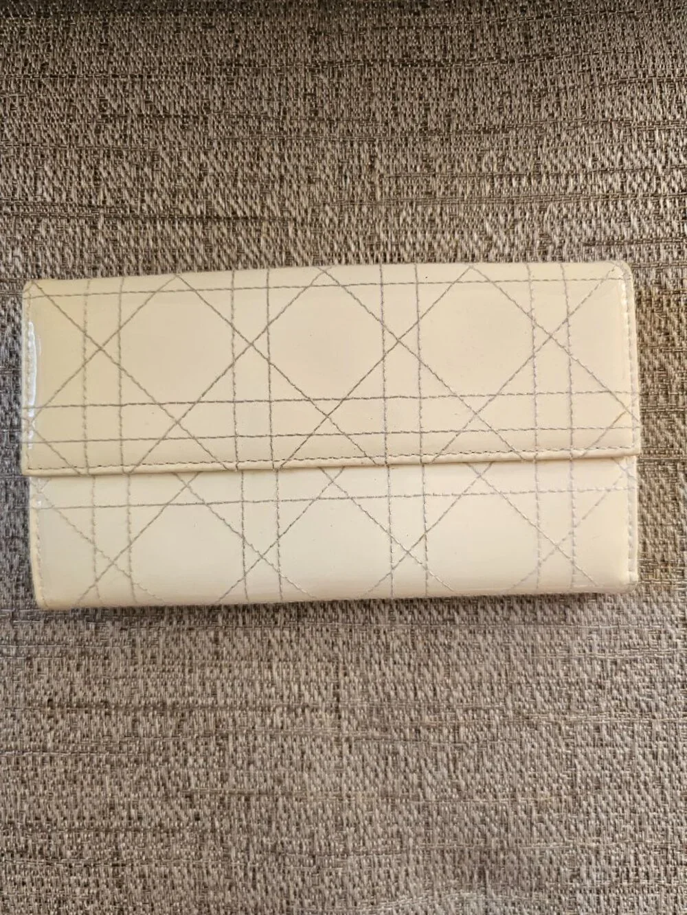 DIOR Cannage Quilted Patent Leather Continental Wallet Box, Dust Bag & Authentic